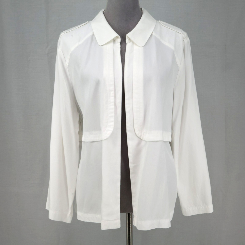 Chicos Jacket 3 Womens XL 16 White Chambray Lightweight Open Roll Tab Sleeves